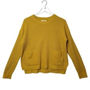 NWT Madewell Patch Pocket Mustard Yellow Pullover Crew Neck Sweater Sz S